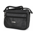 Black shoulder bag with two horizontal front zips and centre seam — Cowhide leather, SKU 8573