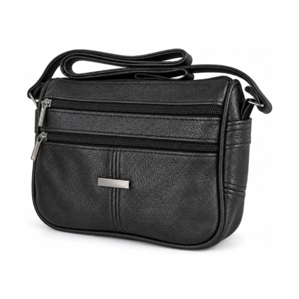 Black shoulder bag with two horizontal front zips and centre seam — Cowhide leather, SKU 8573