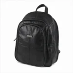 Cowhide leather multi-zip backpack OEM SKU 8591 with structured body, front pocket zones, and shoulder straps