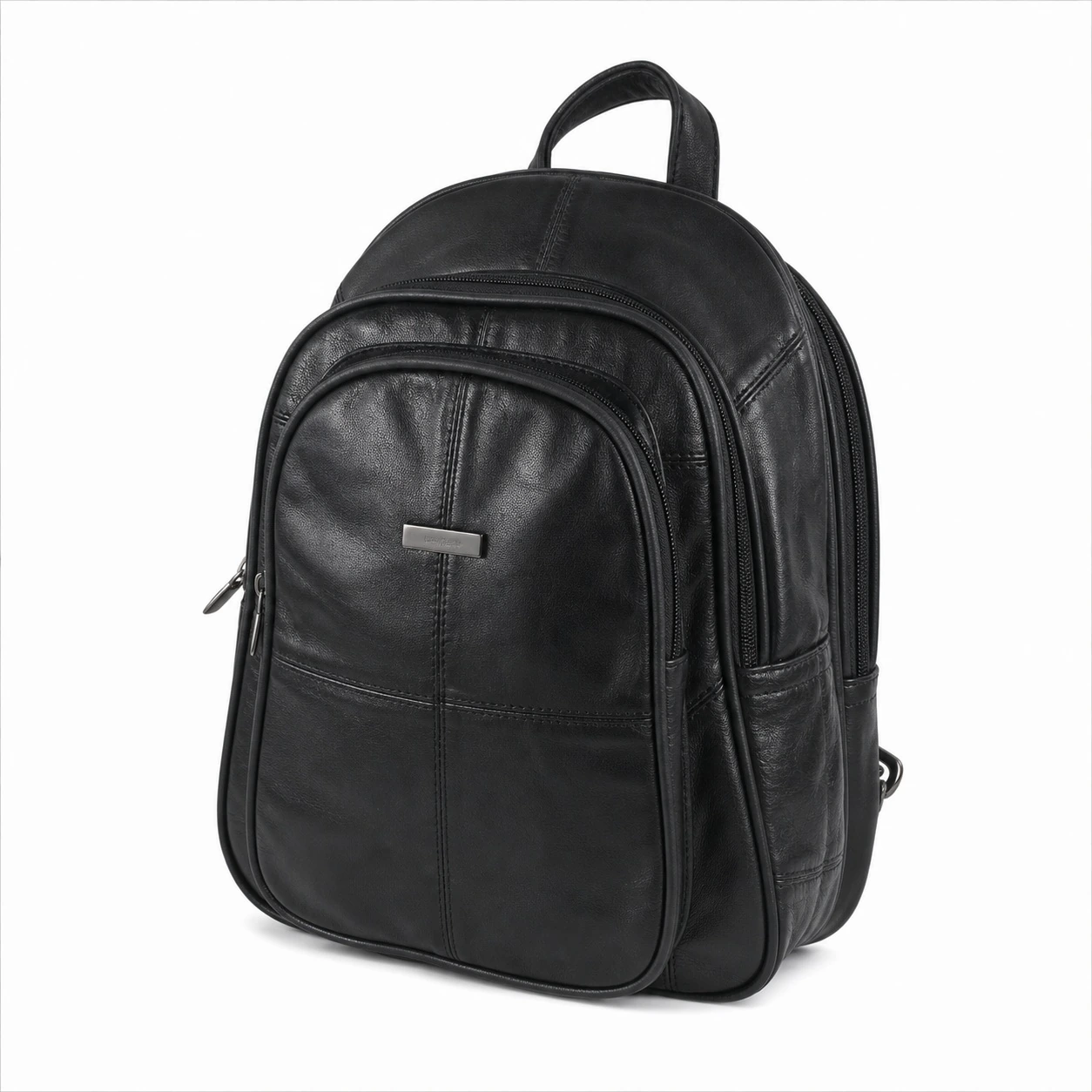 8591-backpacks-cowhide-37x29.5x13-main Cowhide leather multi-zip backpack OEM SKU 8591 with structured body, front pocket zones, and shoulder straps