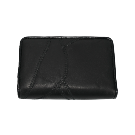 Black wallet reverse with irregular panel stitching — Patchwork sheepskin leather, SKU 8664