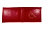 Close detail of PU disability certificate holder OEM SKU 8941 showing window layout and stitching