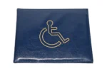 Front view of PU disability certificate holder OEM SKU 8941 showing accessibility-symbol cover artwork