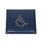 Blue folding holder with a gold-tone wheelchair symbol and stitched border — PU leather, SKU 8941