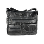 Front view of black bag with layered zip-and-flap arrangement — Sheepskin leather, SKU 8991