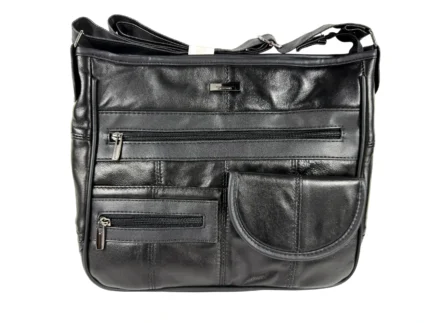 Sheepskin Leather Shoulder Bag SKU 8991 front view showing shoulder strap structure and main body panel