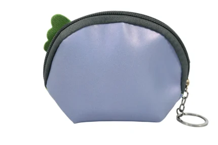 Plain lavender purse rear with dark curved zip and chain ring — PU leather, SKU 9070