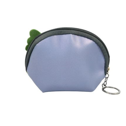 Plain lavender purse rear with dark curved zip and chain ring — PU leather, SKU 9070