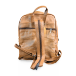 Back of the tan backpack showing horizontal zip, top handle and joined shoulder-strap sections — Cowhide leather, SKU 9573
