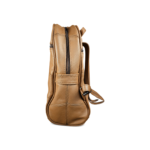 Side of the tan backpack with a long main zip and broad horizontal band — Cowhide leather, SKU 9573