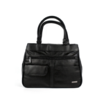 Full front of black tote with paired handles and small flap — Cowhide leather, SKU 976FB