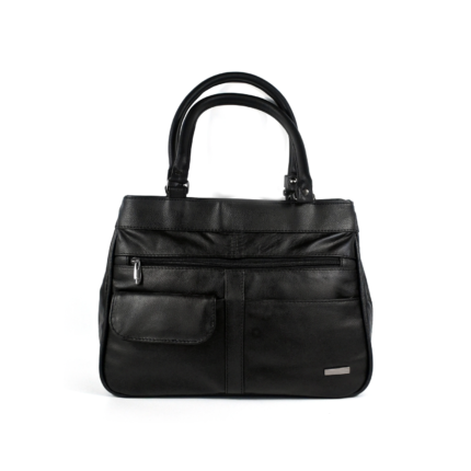 Full front of black tote with paired handles and small flap — Cowhide leather, SKU 976FB