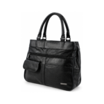 Black twin-handle tote with offset front flap and horizontal zipper — Cowhide leather, SKU 976FB
