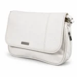 PU flap crossbody bag OEM SKU 9785 with compact body, rounded front flap panel, light PU surface, and strap carry