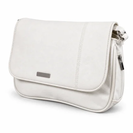 PU flap crossbody bag OEM SKU 9785 with compact body, rounded front flap panel, light PU surface, and strap carry
