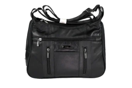 Sheepskin Leather Shoulder Bag SKU 9910 front view showing shoulder strap structure and main body panel
