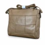 Taupe cowhide shoulder bag OEM SKU C3491 with rectangular body, square panel stitching, shoulder strap, and back zipper pocket