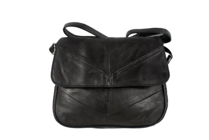 Sheepskin Leather Compact Crossbody Bag SKU L124 front view showing compact body and strap connection points