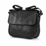 Sheepskin leather flap crossbody OEM SKU L124 with soft square body, V-shaped stitch detail, rear zipper pocket, and strap attachment points