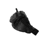Side angle showing raised centre panel, wing zipper and belt connection — Sheepskin leather, SKU L2541