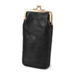 SKU 1764 black slim PU kiss-lock pouch with gold-tone frame