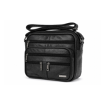 Multi-zip cowhide shoulder bag OEM SKU 276FB with compact black body, layered front zipper sections, and shoulder strap