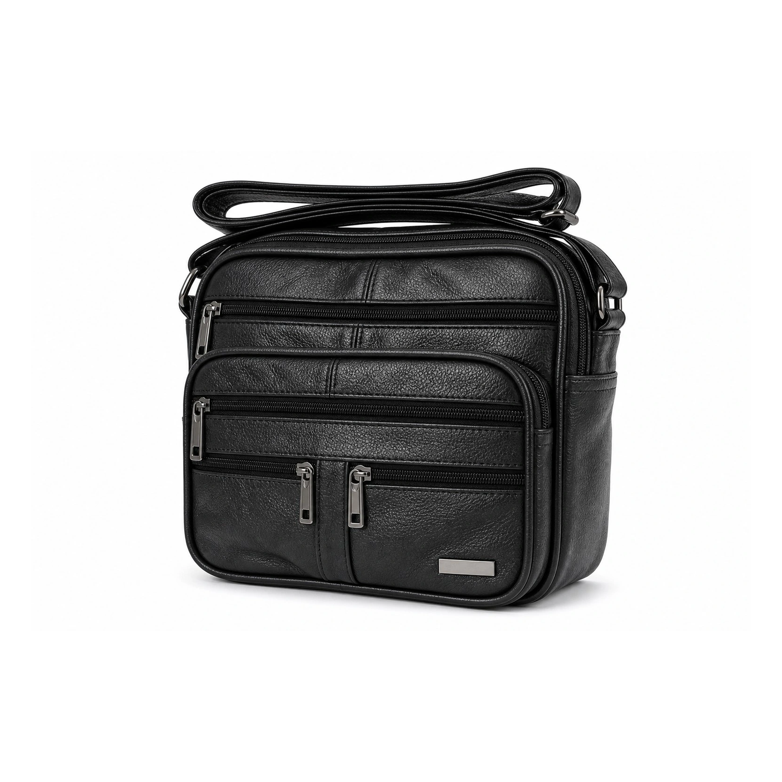 276fb-shoulder-bags-cowhide-24.5x20.5x8.5-main Multi-zip cowhide shoulder bag OEM SKU 276FB with compact black body, layered front zipper sections, and shoulder strap