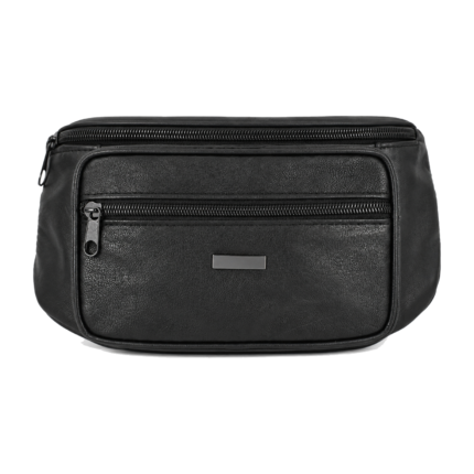 Genuine leather waist bag OEM SKU 3441 with tall front panel, horizontal zipper pocket, and webbing belt