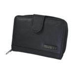Cowhide Compact Zip-Around Wallet OEM SKU 4073 with pebbled cowhide body, front snap-tab strap, and zip-around construction
