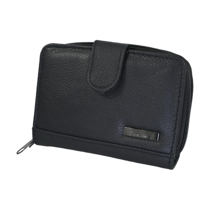 Cowhide Compact Zip-Around Wallet OEM SKU 4073 with pebbled cowhide body, front snap-tab strap, and zip-around construction