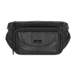 Genuine leather waist pack OEM SKU 4691 with long body, curved front pocket panel, and webbing belt