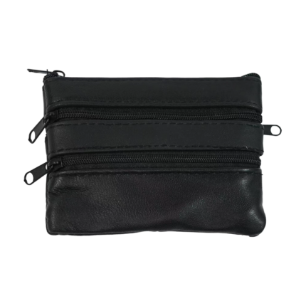 Sheepskin Multi-Zip Coin Pouch OEM SKU 7391 with two front zipper tracks, multiple zipper pulls, and flat rectangular pouch