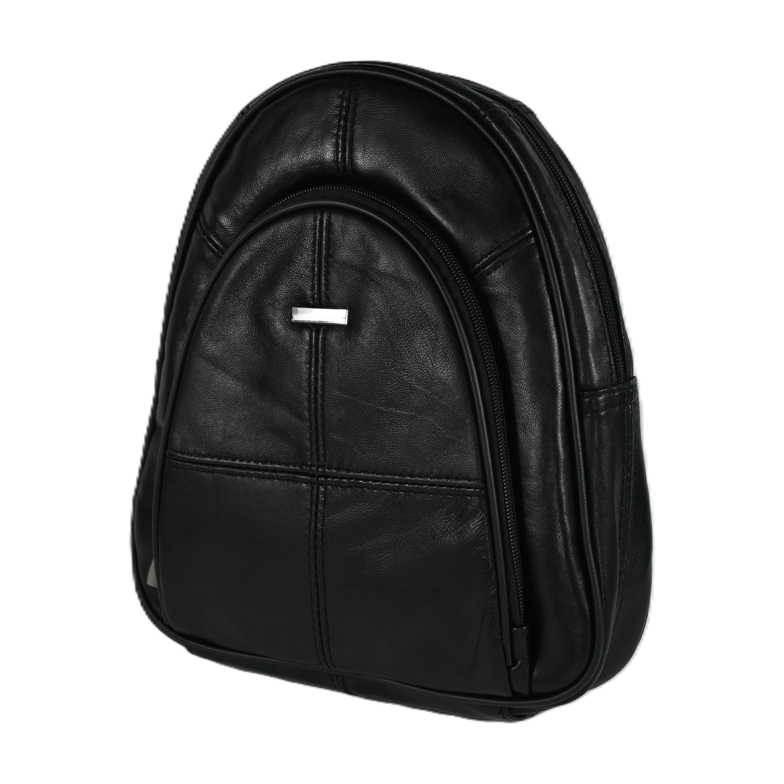 8491-subject-scale-1536-main-20260603-021617.png Sheepskin leather dome backpack OEM SKU 8491 with compact arched body, slim profile, and shoulder straps