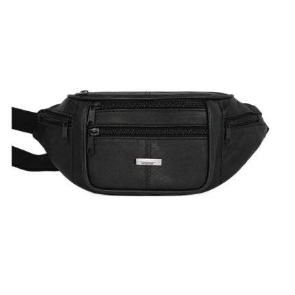 Sheepskin leather belt bag OEM SKU L2541 with compact body, multi-zip front, and webbing waist strap