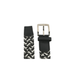 Black-white braided belt OEM SKU 6972 with leather tabs, stitched details, keeper area, and rectangular buckle