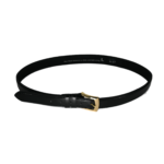 Slim black leather belt OEM SKU 8272 with gold-tone buckle, double keeper loops, punched holes, and 2.5 cm strap