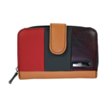 Front of panelled wallet with lower tan band and plaque — Cowhide leather, SKU 1483