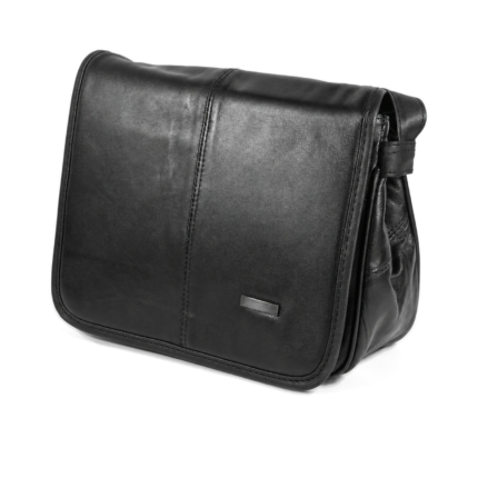 Black shoulder bag with broad rounded flap and centre seam — Sheepskin leather, SKU 1591