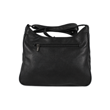 Back of the black shoulder bag with one horizontal zip and folded strap — PU leather, SKU 1785
