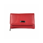 Front of red wallet with metal plate and stitched flap — Cowhide leather, SKU 2073
