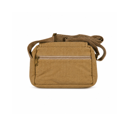Tan bag reverse with horizontal zipper and long strap — Polyester fabric, SKU 2452