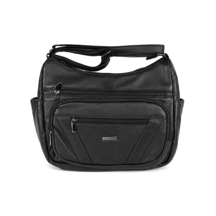 Layered bag front with upper horizontal zip and rounded zip section — Sheepskin leather, SKU 2591