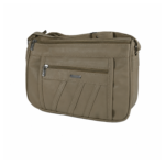 Beige bag angled to show gusset and ring strap attachment — PU leather, SKU 2685