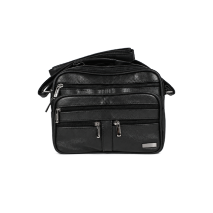 Front of black bag with layered panels and central lower strip — Cowhide leather, SKU 276FB