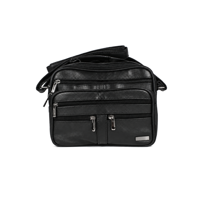 Front of black bag with layered panels and central lower strip — Cowhide leather, SKU 276FB