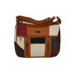 Front patchwork bag with horizontal zip above contrasting panels — Cowhide leather, SKU 3083