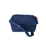 Plain back of the blue bag with matching webbing strap and adjustment slider — Polyester fabric, SKU 3352