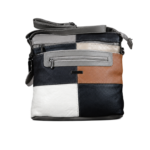 Patchwork front with horizontal zipper lines and folded strap — Sheepskin leather, SKU 3383