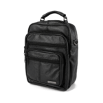 Tall black top-handle bag with layered rounded zip-front sections — Sheepskin leather, SKU 3541
