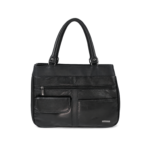 Front of the black tote showing a long zip above a small flap detail — Sheepskin leather, SKU 3591